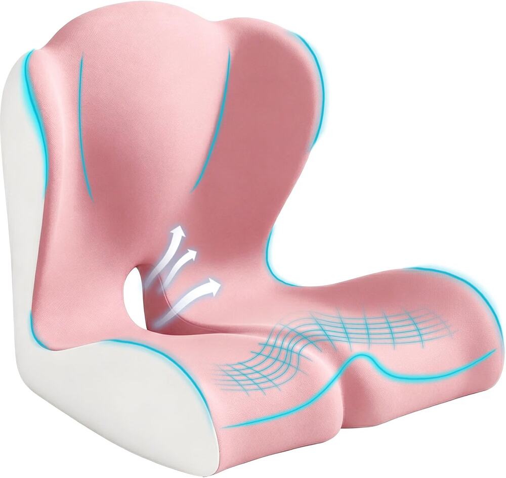 BANKQF X-Large Seat Cushion Office Chair and Car with Lumbar Support Pillow-PINK